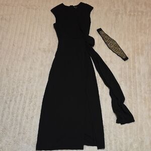 Versona Black Maxi Dress with Gold Fashion Belt